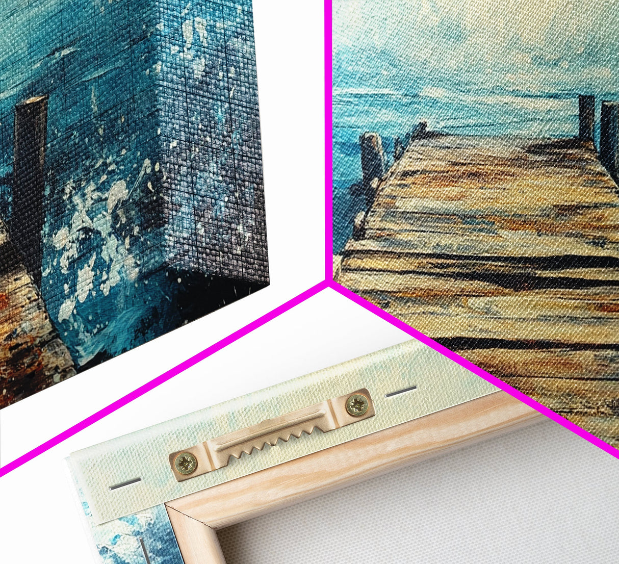 Rustic Dock, Nautical Wall Art, Framed Canvas Print, Coastal Landscape Art, Ocean Painting, Seascape Painting, Extra Wide Art