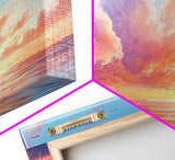 Seascape painting, framed canvas print, extra wide art, sunset painting, panoramic wall art, ocean waves, nautical wall art