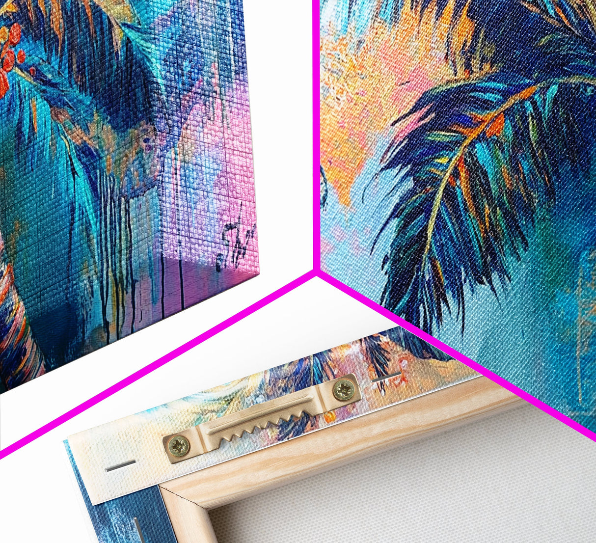Palm tree painting, coastal wall art, framed canvas print, tropical art, boho art, surf wall art, extra wide art, vibrant wall decor