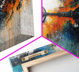Whimsical art, framed canvas print, extra wide art, rustic wall art, abstract painting, steampunk wall art, eclectic home decor