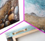 Oyster painting, coastal decor, framed canvas print, seascape painting, nautical wall art, extra wide art, textured beach painting