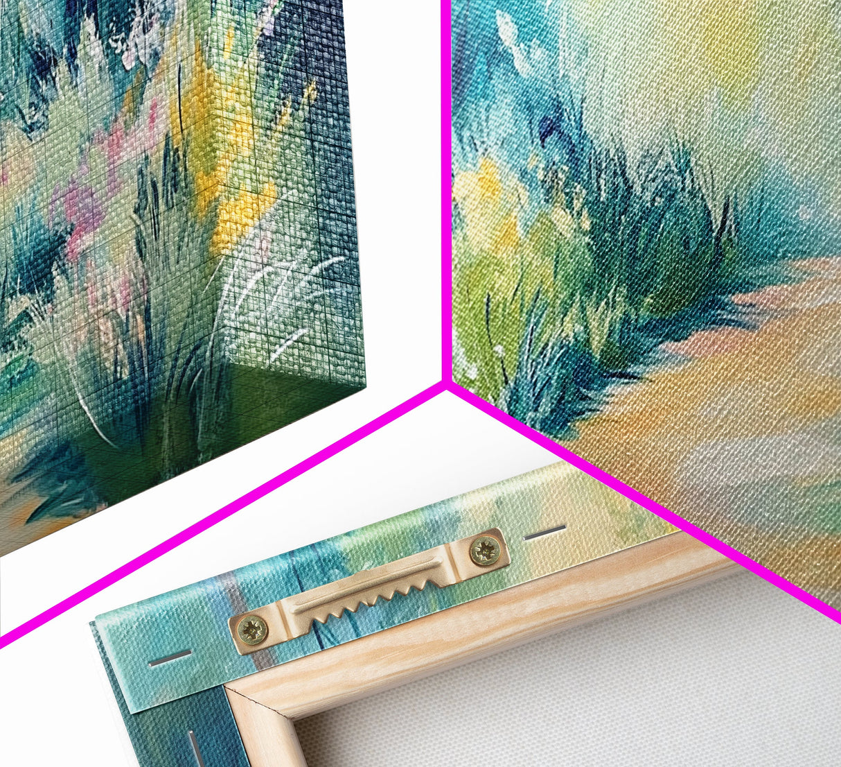 Serene Woodland Trail, wildflower painting, botanical prints, landscape painting, rustic decor, extra wide art, Framed Canvas Print
