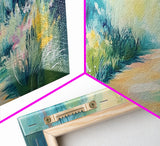 Serene Woodland Trail, wildflower painting, botanical prints, landscape painting, rustic decor, extra wide art, Framed Canvas Print