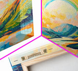 Rainbow Over Mountains, landscape painting, panoramic art, framed canvas print, extra wide art, mountain painting, colorful art