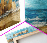Sandcastle Painting, Coastal Decor, Beach House Wall Art, Nautical Painting, Framed Canvas Print, Seascape Art, Ocean Wave Painting