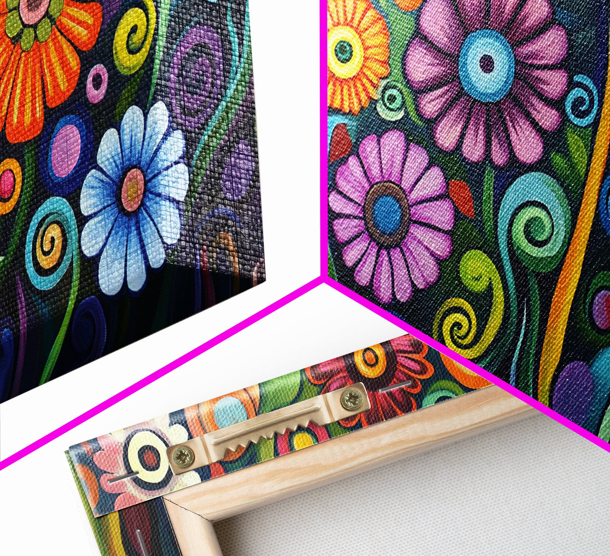 Whimsical Floral Art, Botanical Prints, Colorful Flowers, Framed Canvas Print, Wildflower Painting, Abstract Floral Artwork