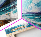 Seascape Painting, coastal landscape art, beach house decor, Ireland painting, blue and green wall art, panoramic art, canvas print