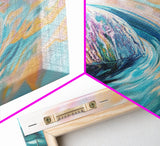 Floating Rock Art, surreal ocean painting, teal wall art, light pink wall art, moody art, nautical wall art, framed canvas print