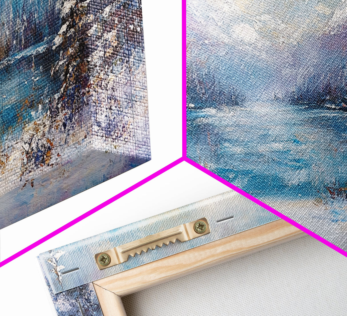 Lake Tahoe Art, Snowy Landscape, Winter Cabin Decor, Framed Canvas Print, Blue and Green Wall Art, Horizontal Wall Art
