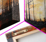 Forest at Dusk, moody art, fall landscape painting, pine tree art, framed canvas print, extra wide art, autumn wall art, rustic decor