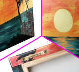 Tropical Sunset, Palm Tree Art, Coastal Cowgirl Wall Art, Hawaii Art, Ocean Landscape, Horizontal Wall Art, Framed Canvas Print