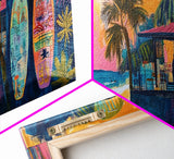 Beach Bar, palm tree painting, surf wall art, coastal decor, nautical wall art, tropical art, above couch art, Canvas Print