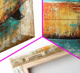 Rustic Surfboard, coastal decor, surf wall art, nautical painting, extra wide art, boho art, beach house decor, Canvas Print