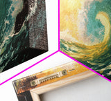 Golden Wave, surf wall art, seascape painting, coastal decor, nautical wall art, beach house decor, panoramic art, Canvas Print