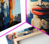 Abstract Totem Pole, chicano art, geometric wall art, African art, rustic art, moody art, gift idea him, Canvas Print