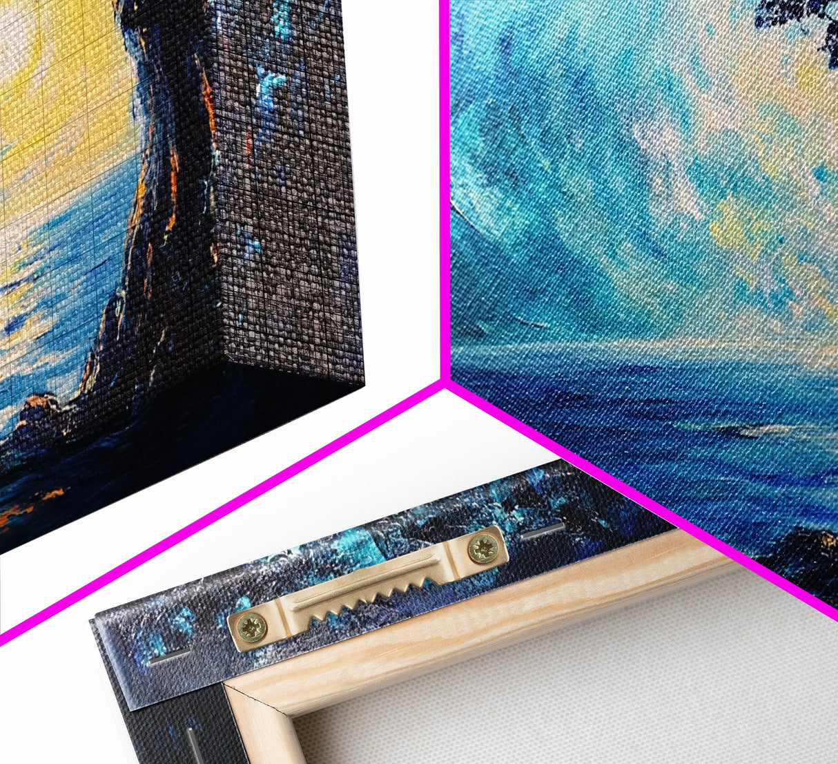 Ocean Cave, Framed Canvas Print, nautical wall art, coastal painting, extra wide painting, seascape painting, panoramic wall art