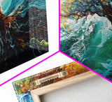 Tree in Waves, Canvas Print, coastal landscape art, wabi sabi art, extra wide painting, ocean painting, panoramic wall art