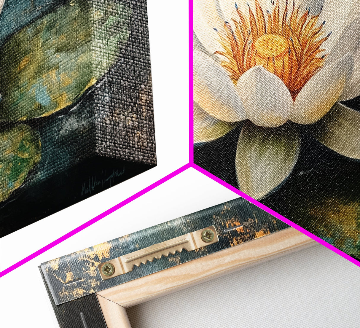 White Lotus, Framed Canvas Print, botanical prints, zen wall art, meditative decor, extra wide painting, spiritual art