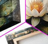 White Lotus, Framed Canvas Print, botanical prints, zen wall art, meditative decor, extra wide painting, spiritual art