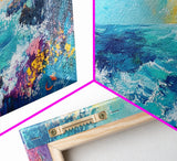 Coastal Cliff, vibrant ocean painting, surf wall art, Hawaii art, seascape painting, colorful beach art, Framed Canvas Print, extra wide art