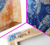 Bandana Print, Blue Wall Art, Vintage Art, Southwestern Art, Chinoiserie Wall Art, Extra Wide Art, Framed Canvas Print, Above Couch Art