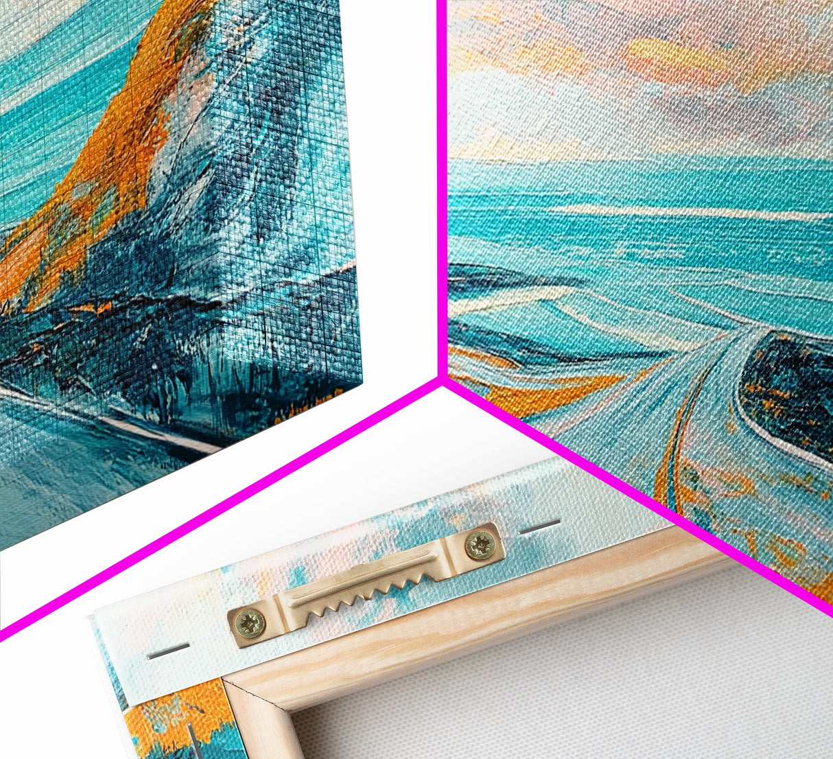 Open Road, Ocean View Highway, Coastal Landscape, Nautical Painting, Lake Tahoe Art, Panoramic Art, Canvas Print, Horizontal Art