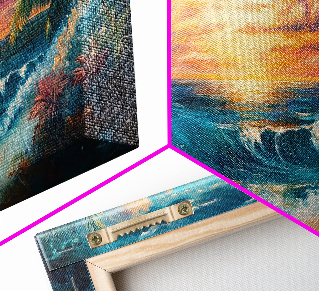 Tropical Waves, palm tree painting, Hawaii art, seascape painting, coastal decor, ocean painting, beach waves, Framed Canvas Print