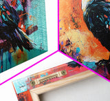 Colorful Bird, bird art, whimsical art, teal wall art, abstract wildlife painting, vibrant decor, boho art, Framed Canvas Print