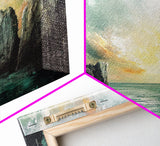 Ocean Cliffs, landscape painting, nautical wall art, moody art, wabi sabi art, extra wide art, textured art, Framed Canvas Print