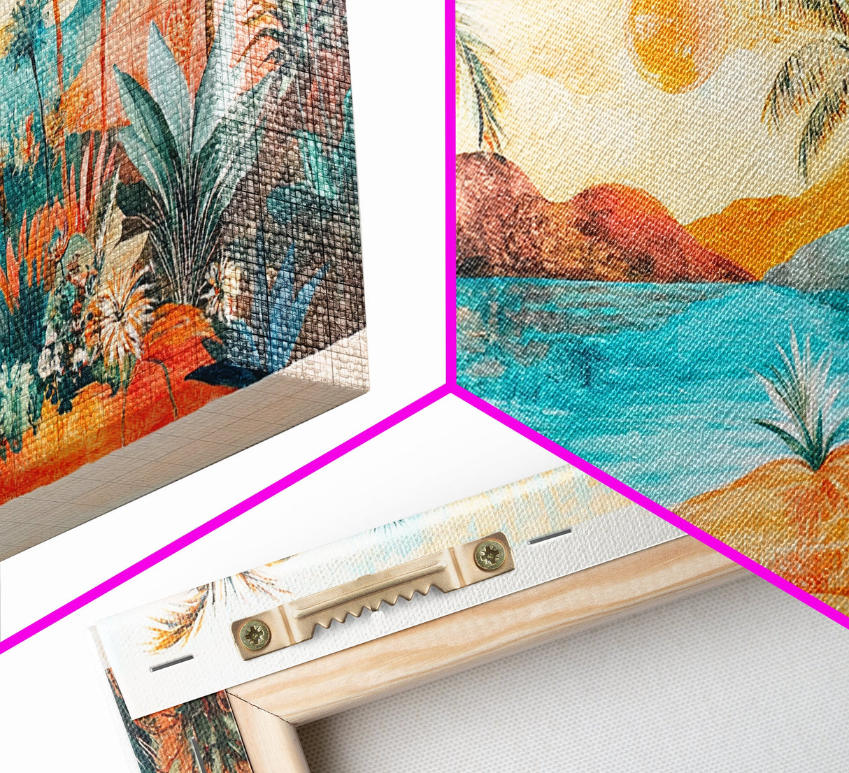 Tropical Sunset Art, Coastal Landscape Art, Boho Wall Art, Palm Tree Painting, Pink Orange Wall Art, Extra Wide Art, Canvas Print