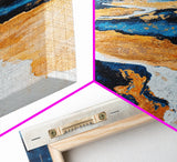 River, landscape painting, panoramic painting, wabi sabi art, framed canvas print, extra wide art, moody art, gold abstract art