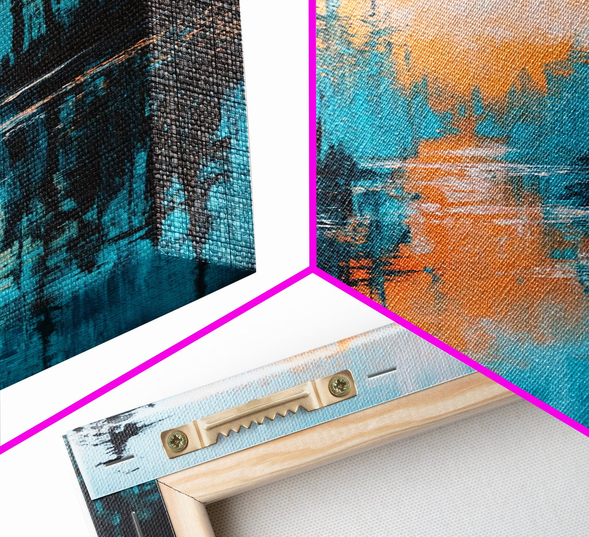 Sunset Reflection, pine tree art, landscape painting, teal wall art, Joshua tree art, framed canvas print, extra wide art