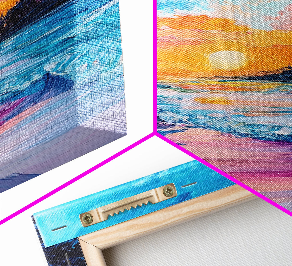 Colorful Beach, sunset painting, surf wall art, coastal painting, nautical decor, ocean waves, framed canvas print, seascape art