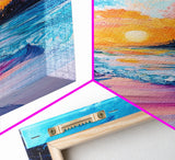 Colorful Beach, sunset painting, surf wall art, coastal painting, nautical decor, ocean waves, framed canvas print, seascape art