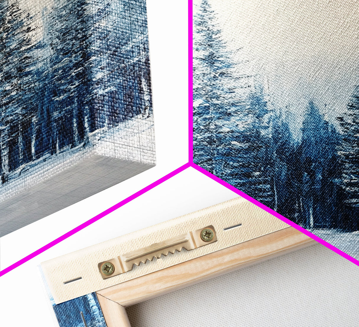 Winter Forest Scene, pine tree art, rustic wall art, moody art, landscape painting, minimalist art, Framed Canvas Print