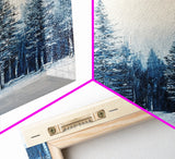 Winter Forest Scene, pine tree art, rustic wall art, moody art, landscape painting, minimalist art, Framed Canvas Print