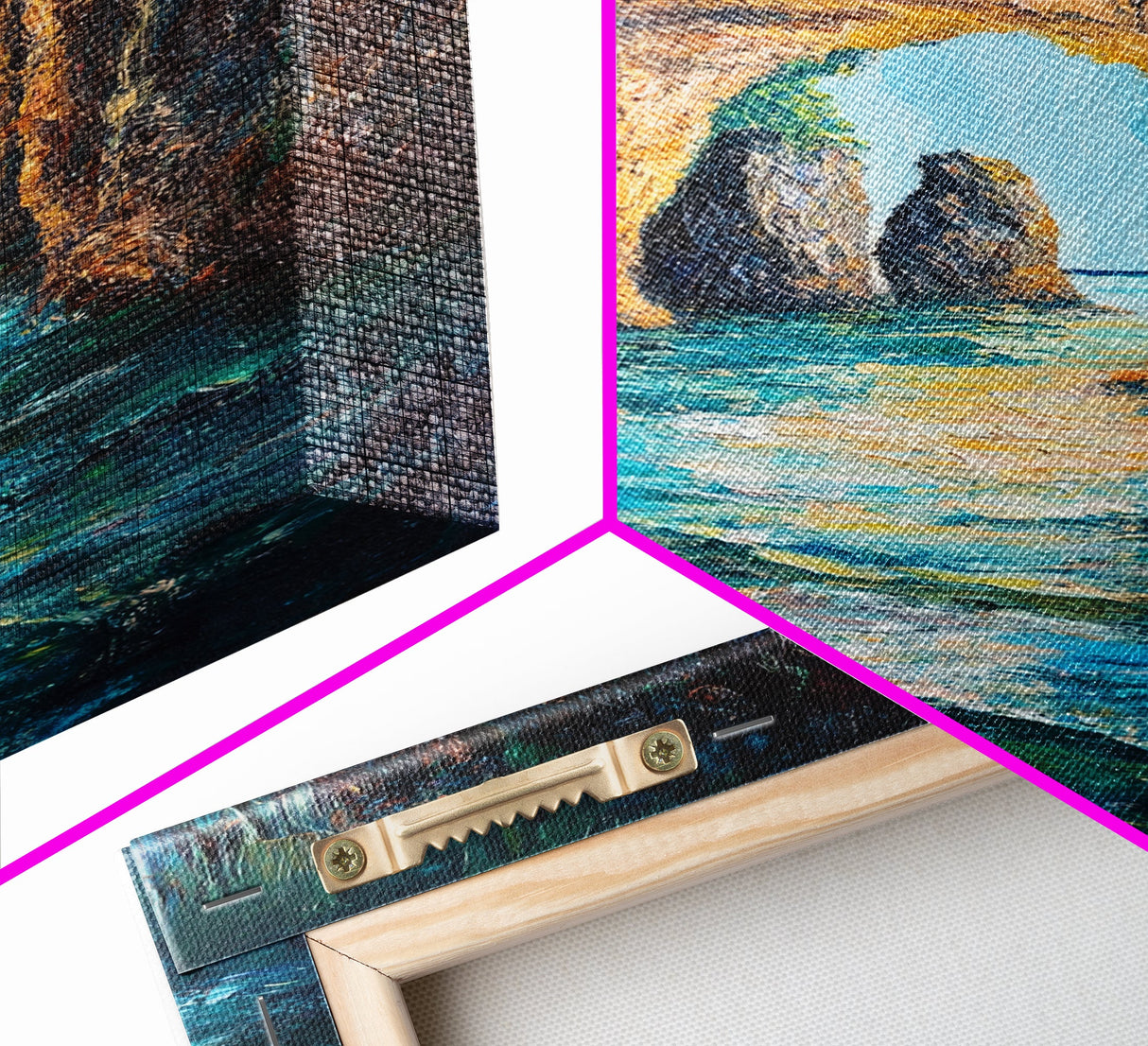 Sunlit Ocean Grotto, seascape painting, nautical painting, tropical wall art, blue and green wall art, Framed Canvas Print