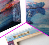 Dreamy Lake Scene, pink abstract art, blue and green wall art, moody art, vertical wall art, framed canvas print, living room art