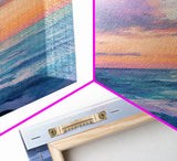 Ocean Sunset View, coastal landscape art, pink orange wall art, seascape painting, framed canvas print, bedroom art, nautical decor