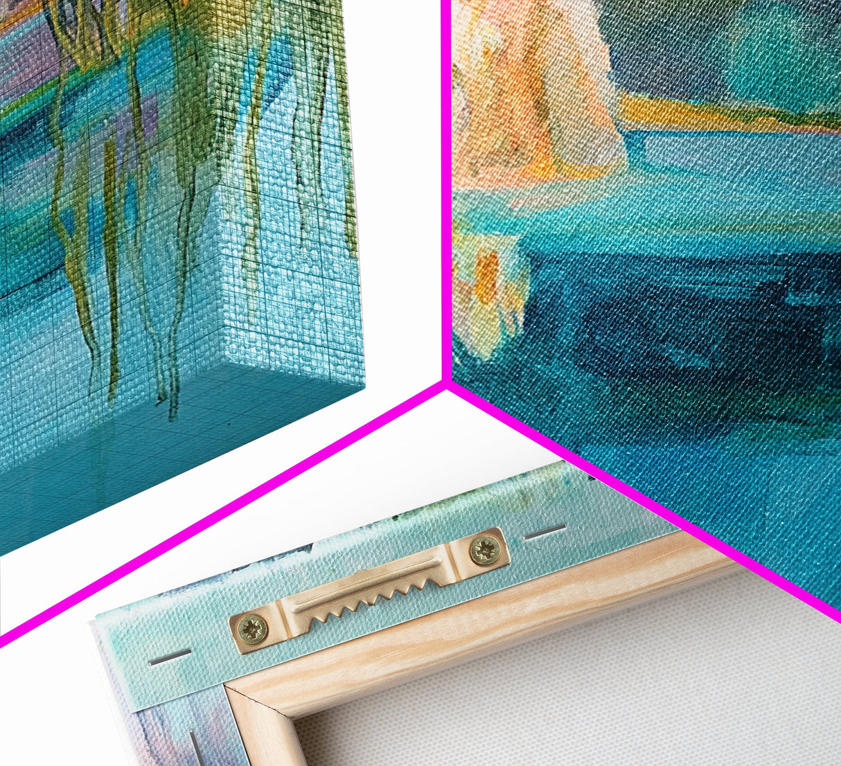 Abstract Landscape, blue and green wall art, horizon painting gray white, rustic art, gift idea for her, Framed Canvas Print