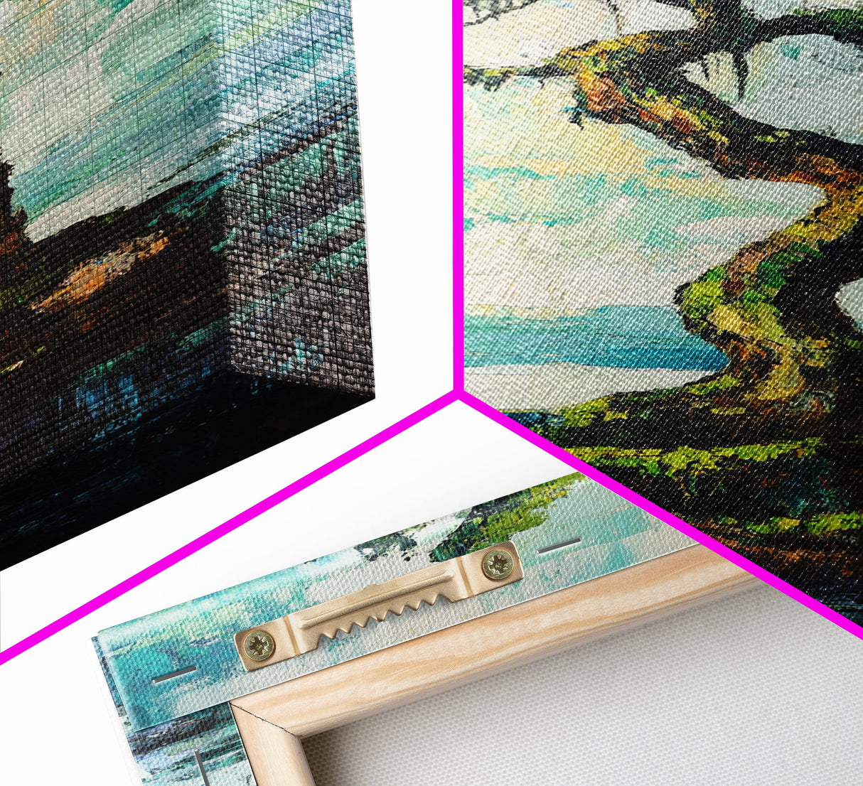 bonsai tree painting, zen wall art, coastal landscape art, blue and green wall art, wabi sabi art, Framed Canvas Print, botanical prints