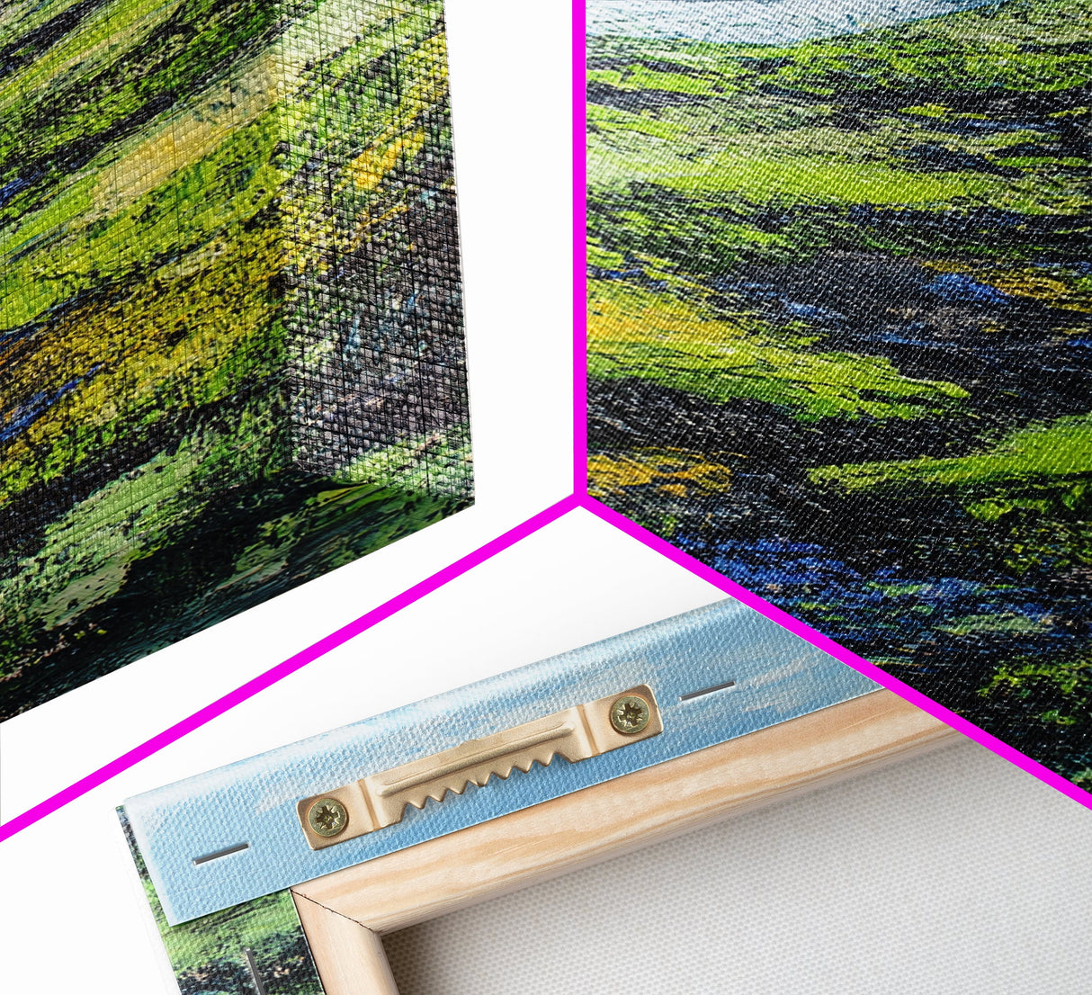 Ireland painting, green wall art, coastal landscape art, wabi sabi art, farmhouse art, Framed Canvas Print, landscape painting