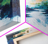 Waterfall Painting, Moody Art, Coastal Landscape Art, Framed Canvas Print, Above Sofa Art, Living Room Art, Vertical Wall Art