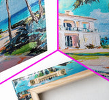 Palm Tree Art, Tropical House Painting, Coastal Landscape Art, Framed Canvas Print, Nautical Painting, Coastal Decor, Boho Art