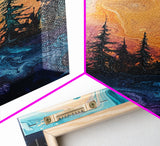 Cosmic Trees, forest at dusk painting, pine tree art, fantasy landscape, moody art, celestial wall art, mystical art, canvas print