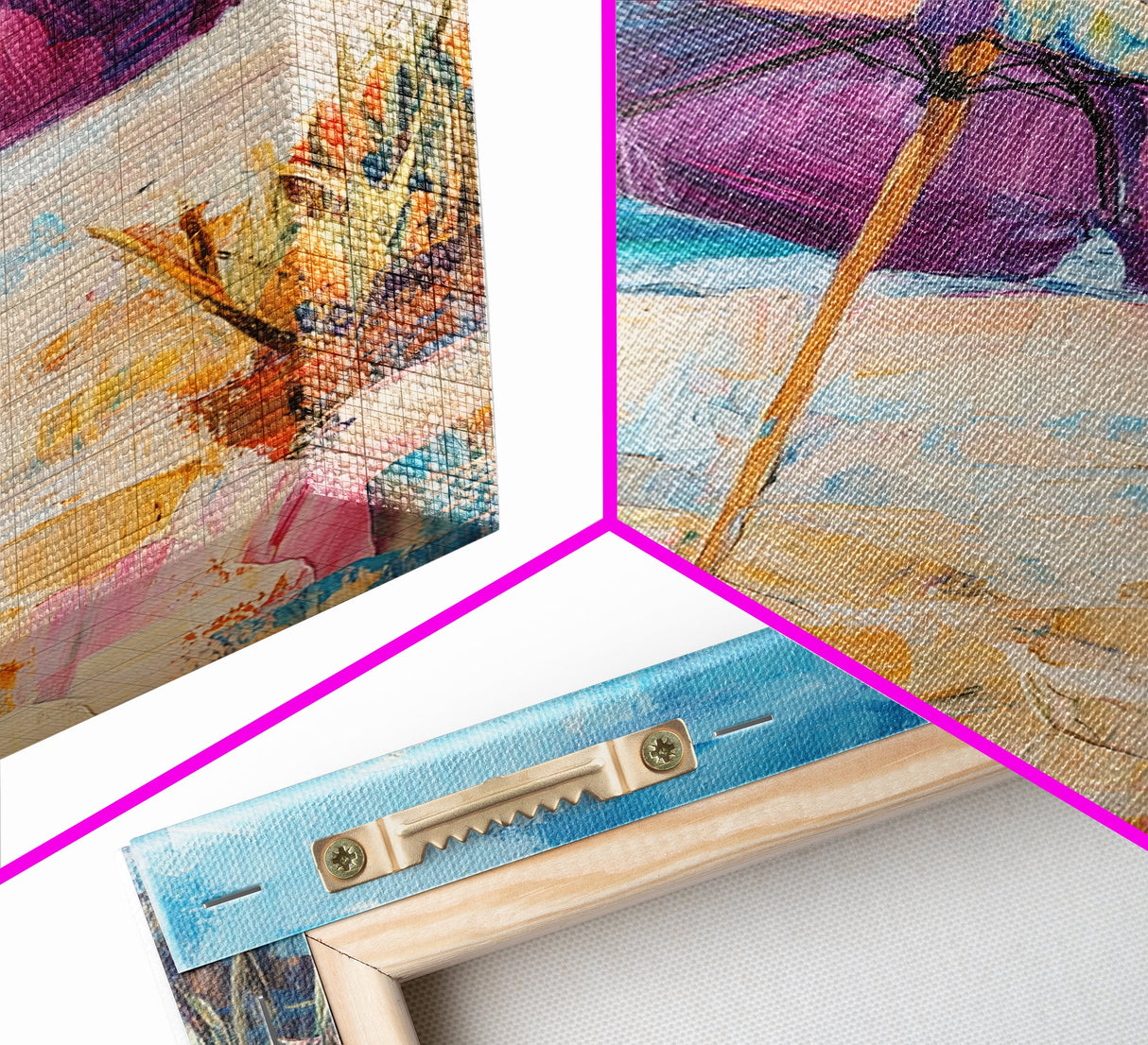 Beach Umbrella, Coastal Wall Art, Seascape Painting, Nautical Decor, Ocean Painting, Coastal Landscape Art, Framed Canvas Print