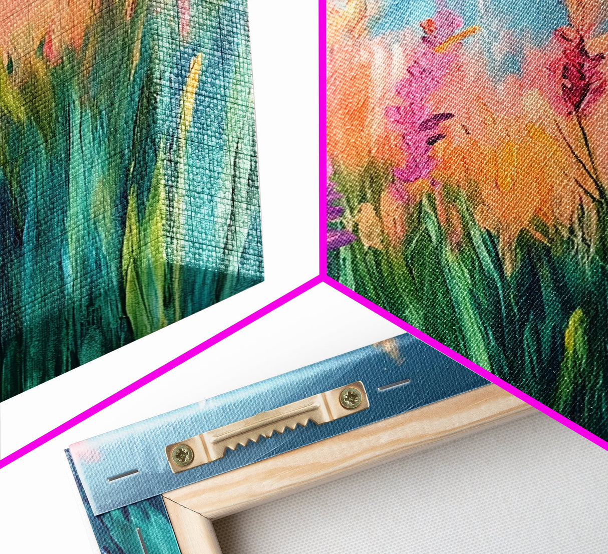 Wildflower Painting, poppy wall art, pink orange wall art, floral landscape, botanical prints, framed canvas print, rustic wall art
