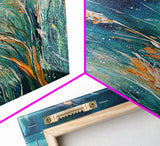 Wheat Fields Framed Canvas Print Rustic Farmhouse Wall Art, Deep Blue Abstract Painting, Autumn Home Decor, Cozy Country Living