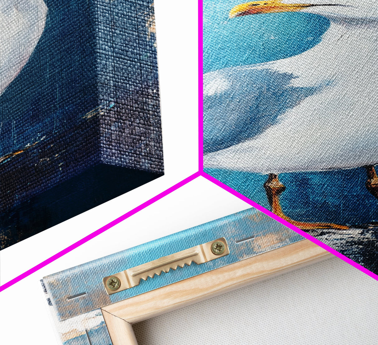 Seagull Portrait Framed Canvas Print Coastal Bird Painting, Nautical Wall Art, Beach House Decor, Ocean Wildlife Artwork, Summer Gift