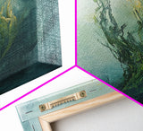 Abstract Seaweed Framed Canvas Print Minimalist Ocean Art, Coastal Botanical Wall Decor, Blue Green Seaside Painting, Serene Home Style